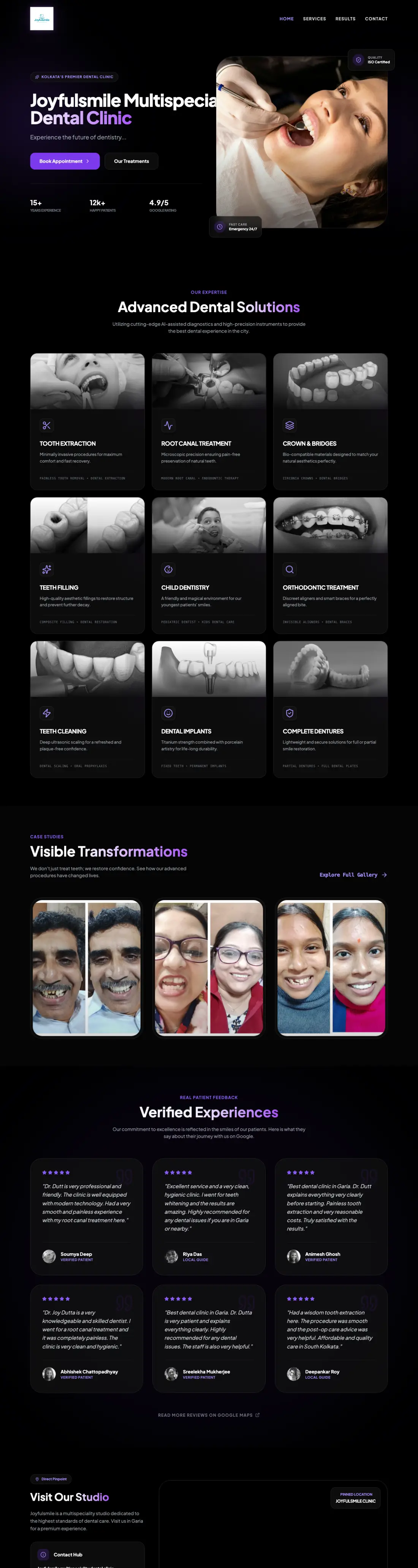 Full-page screenshot of the Joyfulsmile Multispeciality Dental Clinic website